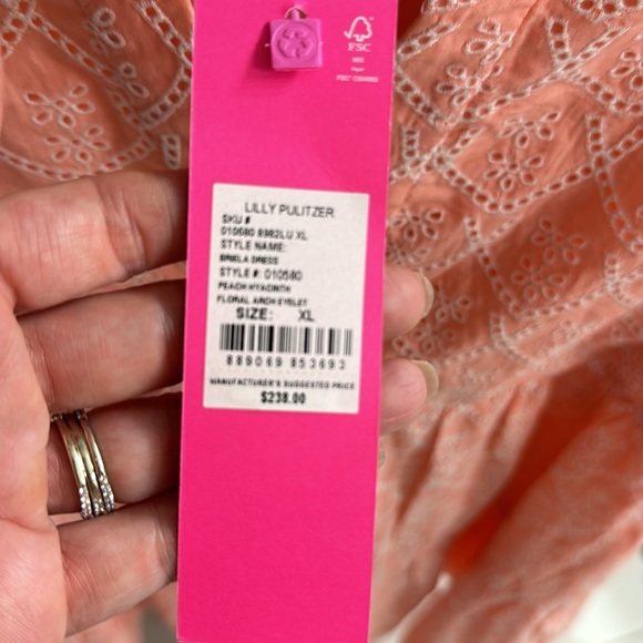 LILLY PULITZER XL Briela Peach Hyacinth Floral Arch Eyelet Dress - Picture 7 of 8